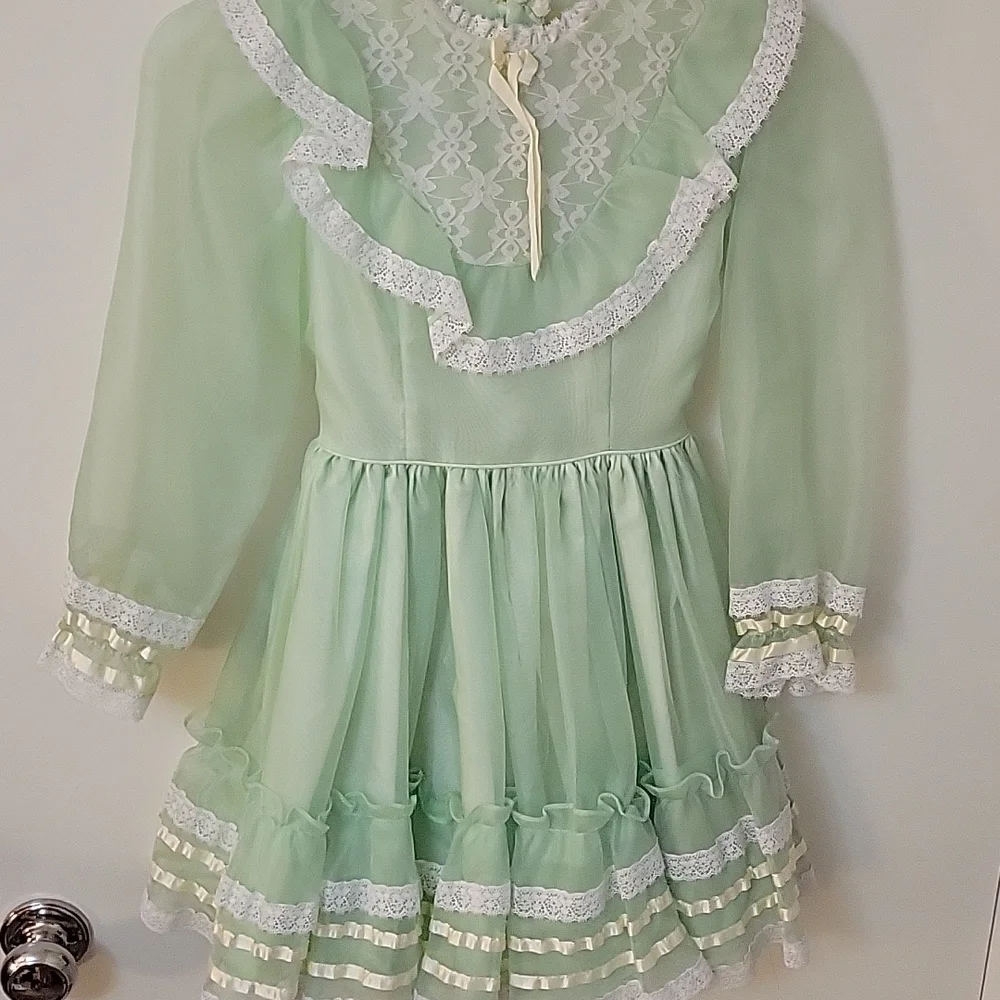 Vtg 1960s MARTHA'S MINIATURES Chiffon Lace Bow Tie Pageant Lolita Easter Dress